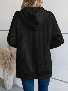 SHEIN Essnce 純色套頭帽衫,縫肩袖設計 - 黑色 - 查看 2