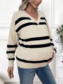 SHEIN Pulover Femeie Insarcinata Cu Decolteu In Dunge Pulover Pentru Maternitate, Pentru Iarna