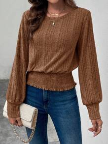 SHEIN LUNE Element束腰褶皺燈籠袖t卹 - 寶藍色 - 查看 4