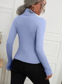 SHEIN Essnce Của phụ nữ Cổ cao Màu thuần Áo len - Màu xanh nhạt - Xem 4