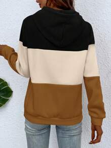 SHEIN LUNE Women's Colorblock Hooded Sweatshirt With Drawstring - Multicolor - View 2