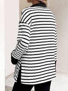 SHEIN Umstandsmode gestreifte Sweatshirt mit Halbzipper, für den Winter