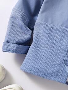 SHEIN Boys' Blue Texture Patchwork Long Sleeve Shirt For Autumn & Winter - Blue - View 7