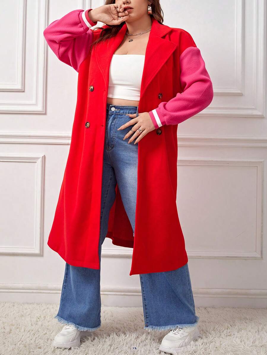 SHEIN EZwear Plus Colorblock Drop Shoulder Overcoat - Multicolor - View 1