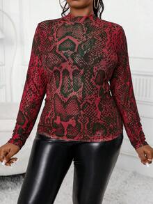 Maweii 大尺碼女士蛇紋圖案上衣 - 紅色 - 查看 3