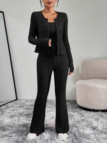 SHEIN Essnce 3 cái/bộ Quý cô màu trơn Sọc - màu đen - Xem 2