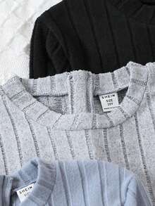 SHEIN 少女字母拼接肋紋長袖連身褲 - 彩色 - 查看 3