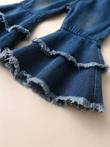 Bé gái Loại bướm In Áo & Quần jean loe Bộ Với Frayed Hem - Nhiều màu - Xem 6