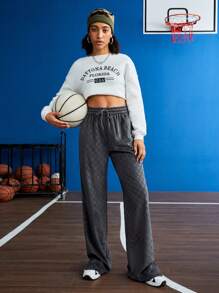 SHEIN Sports Checked Detail Drawstring Waist Sports Pants