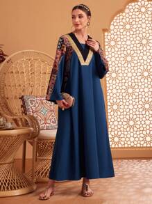 Al Najma Ladies' Patchwork Printed Long Sleeve Arab Dress