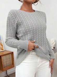SHEIN Essnce Của phụ nữ Màu thuần Xoắn Áo len dệt kim - Xám - Xem 4