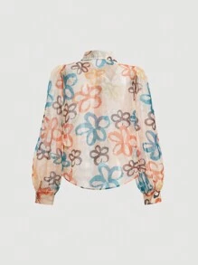 SHEIN MOD 女士花卉印花鈕扣前衣 - 彩色 - 查看 5