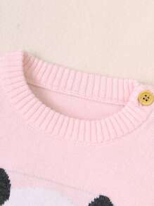 SHEIN Young Girls Cartoon Panda Pattern Sweater - Pink - View 3