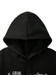 Manfinity Dauomo Men's Hoodie With Character Print - Black - View 5