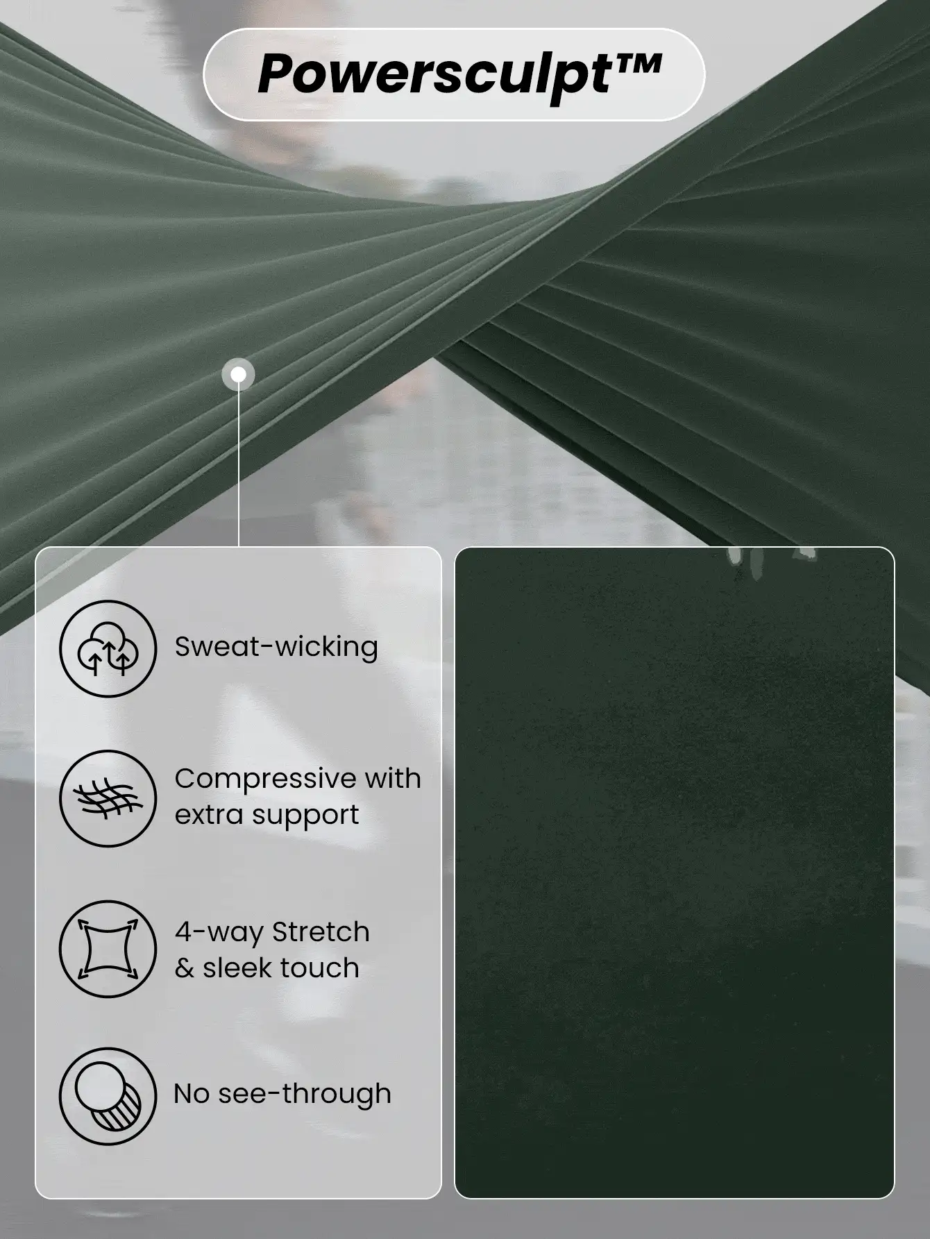 GLOWMODE 26英吋powersculpt高腰緊身褲,無限調節腰部,帶拉鍊口袋,快速乾燥 - 獵人綠 - 查看 3