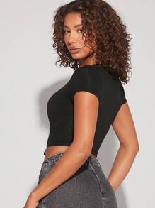 Hauture Mode effen kanten crop top met strik aan de voorkant