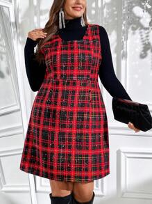 SHEIN Clasi Women's Plus Size Plaid Dress - Red - View 5