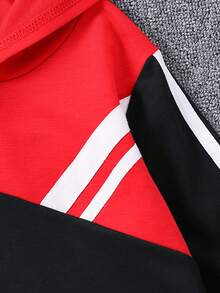 SHEIN 男童連帽字母印花彩色拼接運動衫,適用於秋季 - 黑色 - 查看 5