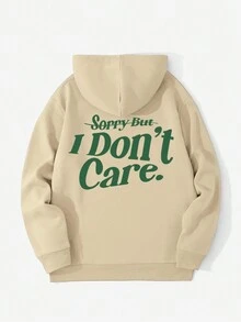 Men Slogan Graphic Drop Shoulder Hoodie - Apricot - View 2