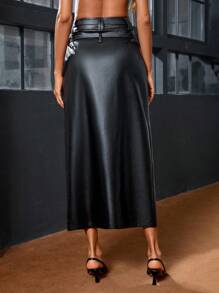 GENKIRA 女士Pu高開叉裙 - 黑色 - 查看 2