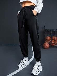 Street Sport 束口腰運動款七分褲 - 黑色 - 查看 3