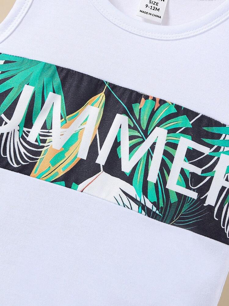 2入組寶寶男孩熱帶印花綠色背心短褲套裝,適用於夏季休閒日常穿著 - 彩色 - 查看 8