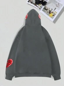 Manfinity EMRG 寬鬆男款字母印花拉鍊連帽運動衫 - 灰色 - 查看 2