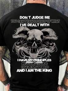 男士休閒圓領短袖t恤,印有骷髏頭和字母圖案 - 黑色 - 查看 2