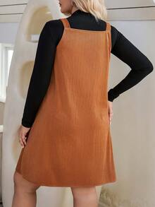 Calvaya Plus Size Button Detail Suspender Dress - Coffee Brown - View 2