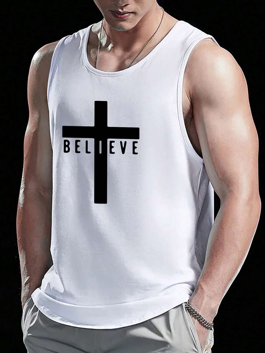 Manfinity LEGND Hombres Camiseta sin mangas con estampado de letra - Blanco - Ver 1