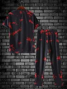 Manfinity LEGND Men Tie Dye Expression Print Tee & Drawstring Waist Sweatpants, Going Out, Boyfriend Gift