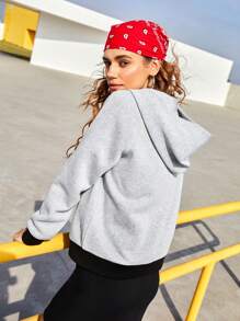 SHEIN Street Sport 拼接連帽運動夾克,帶有網布條紋 - 灰色 - 查看 2