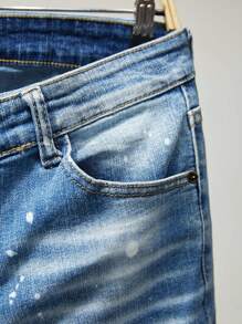 Manfinity Homme Men's Distressed Denim Shorts Jorts Plain Light Blue Vacation Basic Friends - Light Wash - View 4