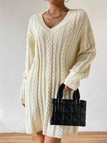 SHEIN Unity 掉肩雪紡毛線裙,不包括腰帶 - 杏色 - 查看 5