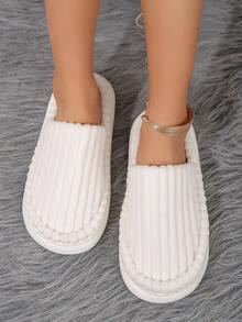 Minimalist Comfortable And Warm Fully Wrapped Soft Plush Indoor Slippers - White - View 3