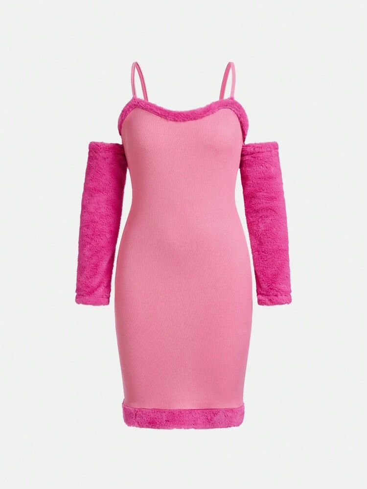 Teen Girls' Cute Y2k Patchwork Plush Dress