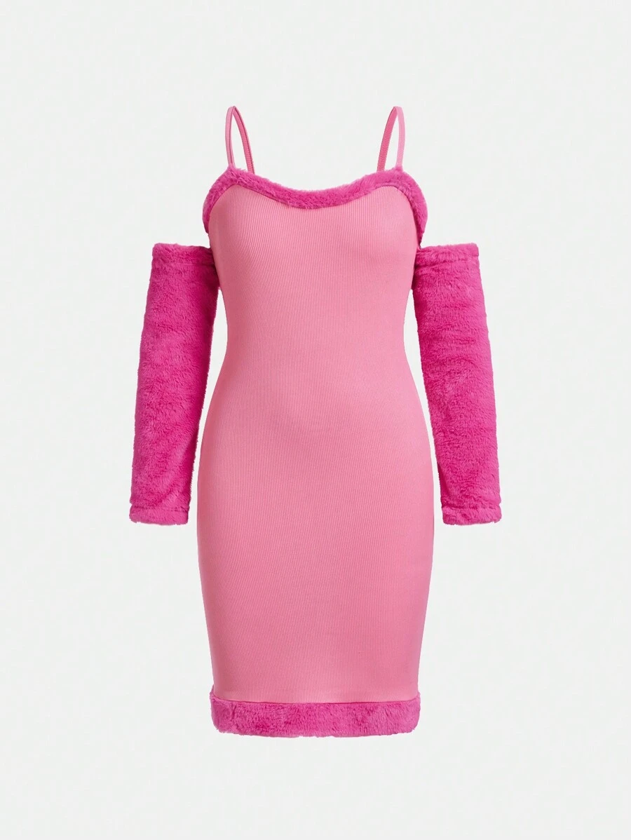 Teen Girls' Cute Y2k Patchwork Plush Dress