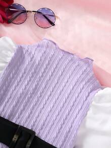 兒童彩塊2合1連衣裙（無腰帶） - 紫色 - 查看 3