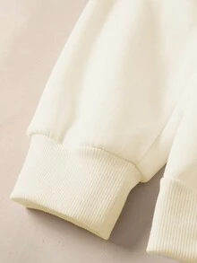 SHEIN LUNE 1 Miếng Hình trái tim Vòng cổ Tay áo dài Áo nỉ - Màu be - Xem 5