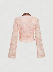 SHEIN MOD 女士提花前扣色塊翻領上衣 - 彩色 - 查看 2