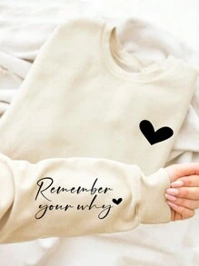 SHEIN LUNE 1 Miếng Hình trái tim Vòng cổ Tay áo dài Áo nỉ - Màu be - Xem 1