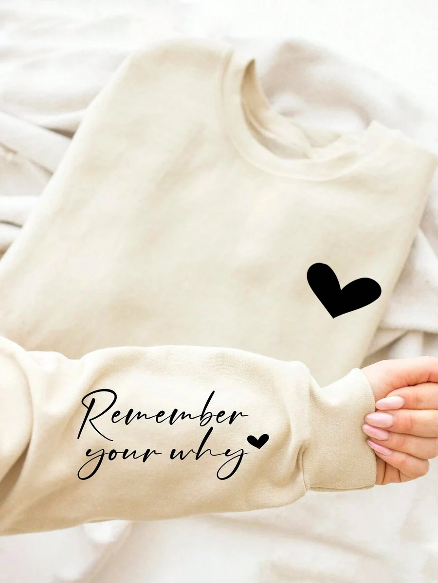 SHEIN LUNE 1 Miếng Hình trái tim Vòng cổ Tay áo dài Áo nỉ - Màu be - Xem 1