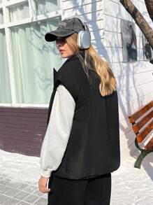 SHEIN EZwear Áo khoác đệm dệt không tay màu đen dành cho nữ - màu đen - Xem 2
