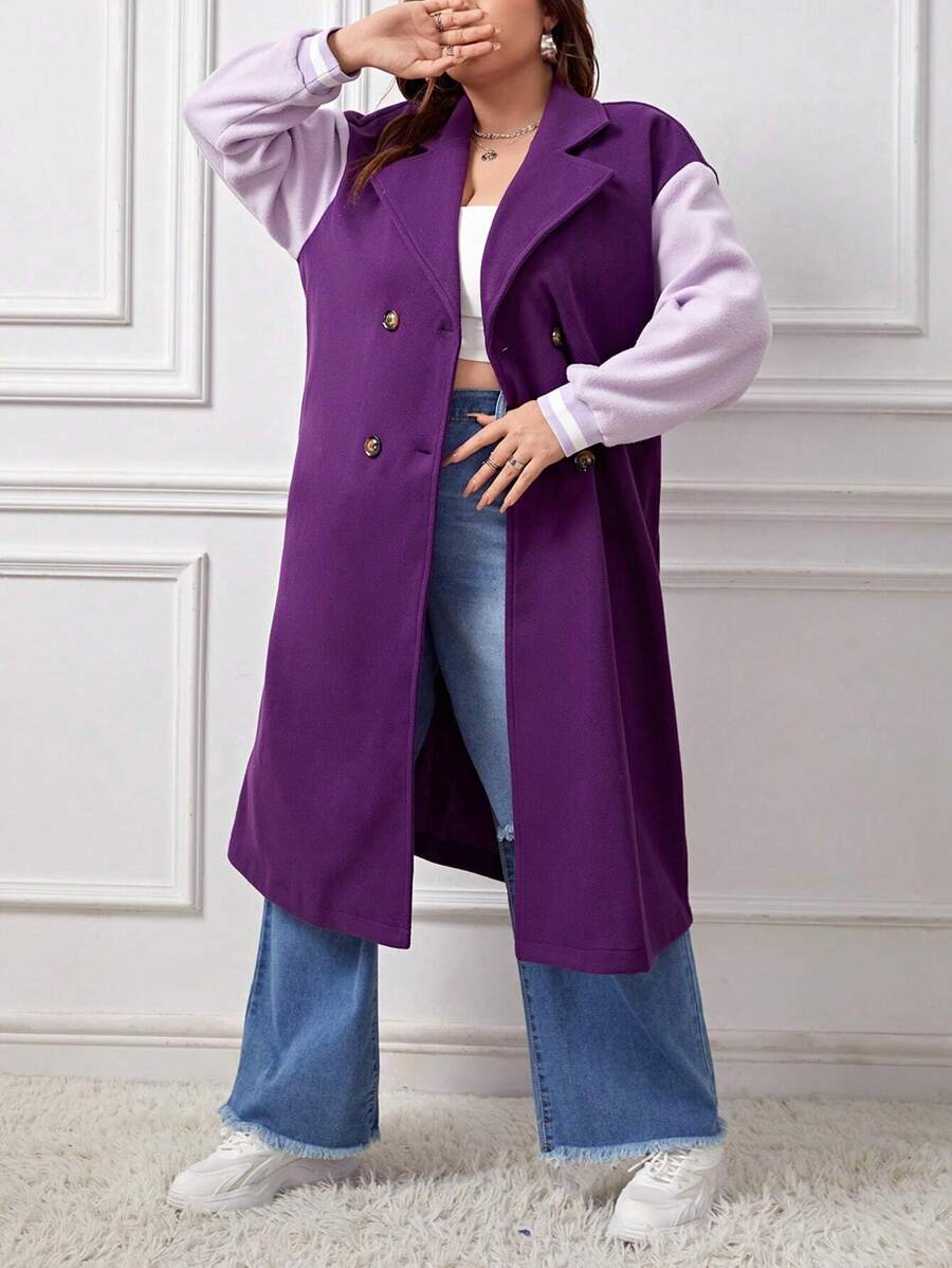 SHEIN EZwear Kích thước lớn Khối màu Cổ áo có khía DOUBLE-BREASTED Len áo - Nhiều màu - Xem 1