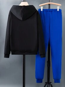 Teen Boys' Video Game Pattern Hooded Sweatshirt And Pants Set With Long Sleeve - Black - View 2