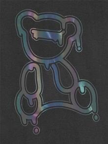 SHEIN EZwear Cartoon Printed Short Sleeve T-shirt - Dark Grey - View 4