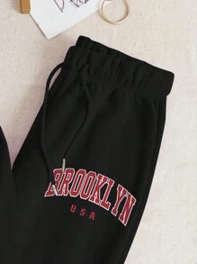 INAWLY Moderiktig lös sporttröja med huva och träningsbyxor, tvådelad uppsättning för damer, vår/höst Fritidsdragsko, ficka långärmad lös svart axeltröja Träningsbyxor Tvådelade kläder för kvinnor, vardagskläder - Svart - Visa 3