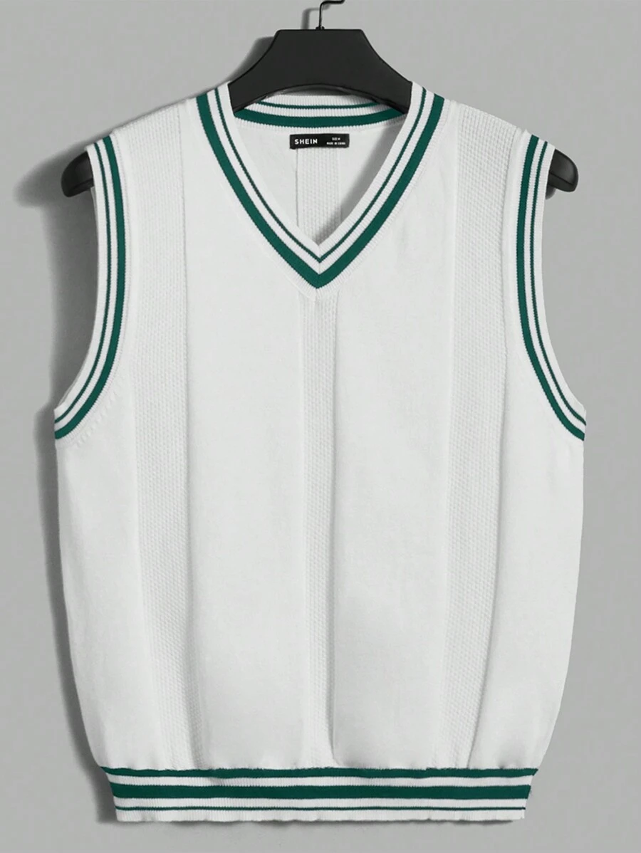 Manfinity RebelGame Nam Cổ chữ V Học viện Phong cách Áo len vest - màu xanh lá - Xem 1