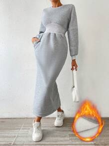 SHEIN Essnce Eo-thắt chặt Túi ẩn Đầm - Xám - Xem 1