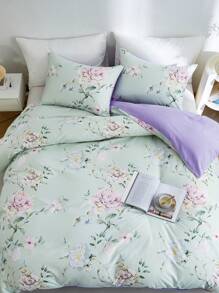 3 件套花卉印花淡紫色羽绒被套床上用品套装带枕套，适合男孩/女孩、学生、宿舍，四季舒适温馨 - 彩色 - 查看 7